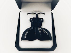 Greenstone Other: Large Nephrite Jade Whale Tail Pendant - Hand-Bound Greenstone, 54mm