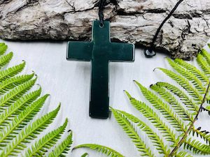 Greenstone Other: Greenstone Nephrite Jade Cross Large Padent