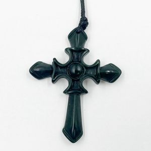 Greenstone: Greenstone Cross Pendant Adjustable Cord, Gift Box, Carving Studio NZ