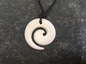 Bone Carving: Bone Carving Koru Pendant – Handcrafted Spiral Design (B65)