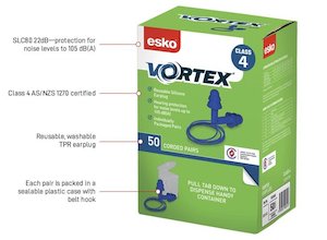 Ppe: Esko Vortex Corded Earplug Box/50 pairs