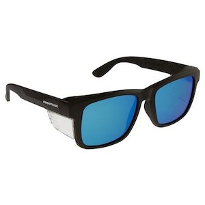 Safety Glasses Frontside Polarised BLUE REVO LENS - Black Lens