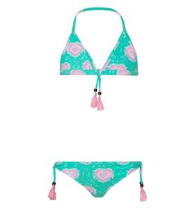 GIRLS GREEN TIE DYE HEARTS TRIANGLE BIKINI