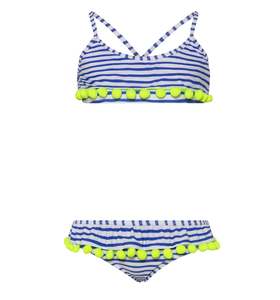 Size 7 8: GIRLS BLUE STRIPE POM POM BIKINI