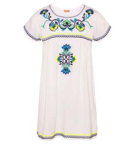 Size 9 10: GIRLS WHITE PERUVIAN STITCH PERUVIAN DRESS