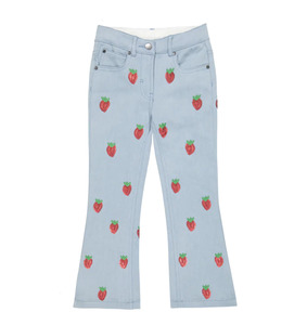 Pants: Girl's Sequin Strawberries Embroidered Flare Denim Pants