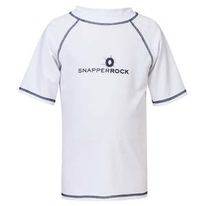 Snapperrock: SS UV50 SWIM SHIRT-WHITE W/NAV
