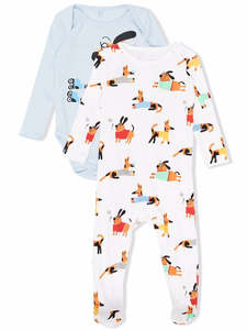 dog-print babygrow set