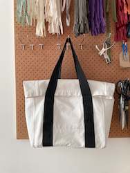 Bags: PRELOVED Roll Down Heavy Canvas Bag, Natural Canvas, Black Straps