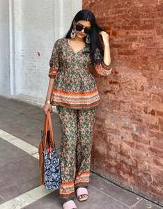 Printed 2 Pcs Coord Set, Cotton Top