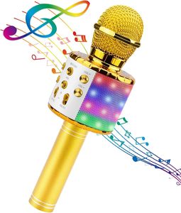 Karaoke Wireless Microphone with LED Lights-Glod