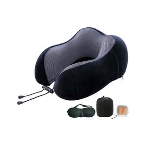 Clearance: 4Pcs Airplane Travel Kit With Neck Pillow,Eye Masks,Earplugs-Black