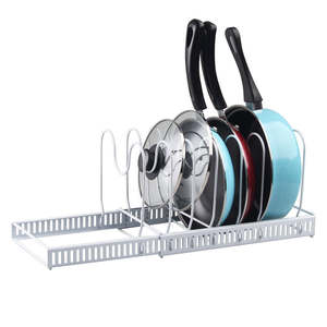 Dish Racks: Adjustable Pot Lid Organizer Dividers Rack 7 Grid-White