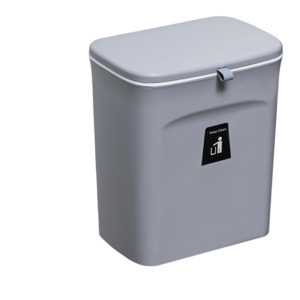 Rubbish Bins Bags: Kitchen Cabinet Door Hanging Trash Can with Lid-Gray