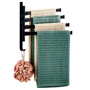 4-Arm Bathroom Swing Hanger Towel Rack-Black