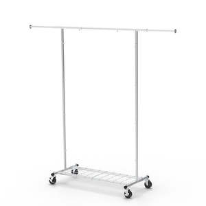 Bedroom Storage: Portable Single Rod Height Adjustable Clothes Rack