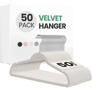 Bedroom Storage: 50Pack Velvet Hangers -45cm White