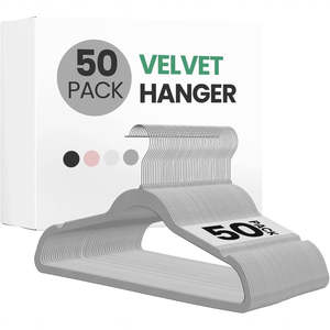 Bedroom Storage: 50Pack Velvet Hangers -45cm Gray