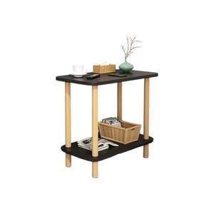 2-Tier Tall Rectangle Wooden Side Table Bedside Table-Black