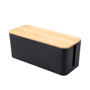 Desk Organiser: Cable Management Box with Bamboo Lid-L