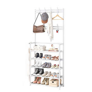 Shoe Organiser 1: 5 Tier Multifunctional Hat Rack Shoes Rack Hall Tree-White