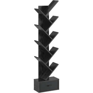 9 Tier Tree Bookshelf with Drawer Black