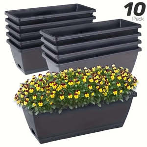 10 Pack 15L Rectangular Planter Box Set With Drainage Tray