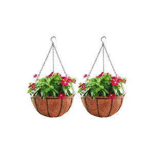 Outdoor Decoration: 2 Pack 25cm Metal Hanging Planter Basket With Coco Liner