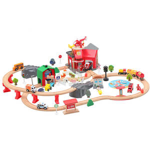 Wooden Train Tracks & Trains Construction Toys-Fire Station
