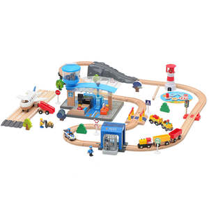 Wooden Train Tracks & Trains Construction Toys-Airport