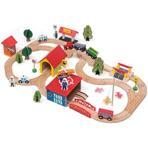 Cars Trucks Trains: 69 Pieces Wooden Train Tracks & Trains Construction Toys