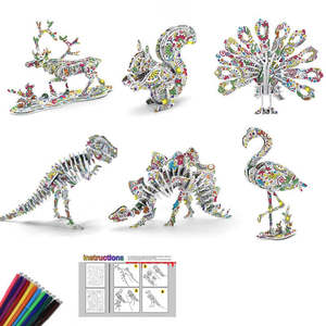 3D Coloring Puzzle Set 6Pack Puzzles with 24 Pen Markers-TypeD