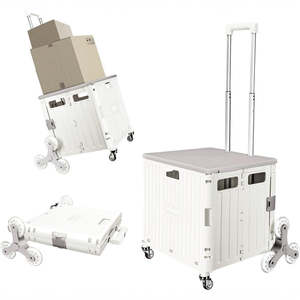 Travel Camping: Foldable Utility Cart with Stair Climbing Wheels - White