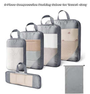 6pcs Compression Packing Cubes Travel Luggage Organizer Set - Grey
