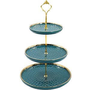 Party Supplies: 3 Tier Ceramic High Tea Cake Dessert Stand-Green