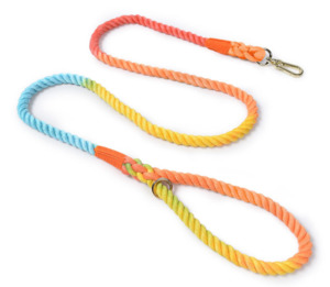 Dog Collar: 150CM Soft Braided Colourful Dog Leash-Rainbow