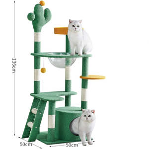 Cat Tree Toy: Cactus Cat Tree Tower with Space Capsule & Plush Perches, 135cm Multi-Level Cat Climbing Furniture