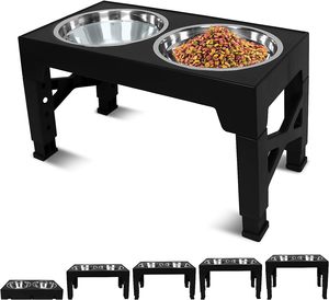 Automatic Feeder: 5 Height Adjustable Elevated Dog Feeder Table with 2 Dog Bowl