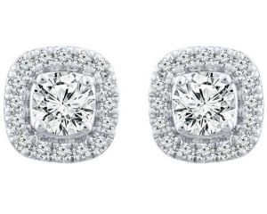 9ct White Gold Square Diamond Stud Earrings