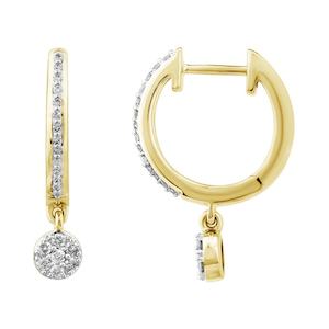 14ct Yellow Gold Diamond Drop Huggie Earrings