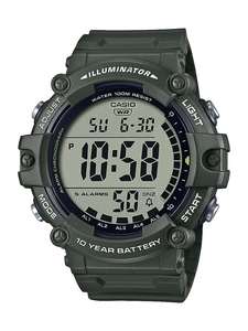 casio digi green beige 50mtr multi alarm resin x/long strap