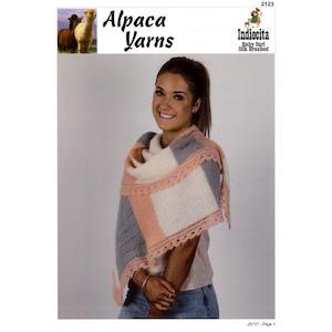 Clearance Patterns: 2123 Three Colour Textured Brushed Suri Silk Shawl Knitting Pattern SALE