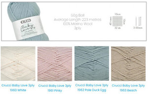 Crucci Baby Love 3ply Merino Wool - 50 grams / 220 metres - Machine Washable