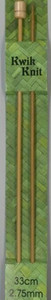 Kwik Knit Knitting Needles - 33cm length - sizes 2.00mm to 5.00mm - Bamboo