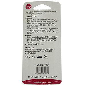 Products: HA790 - Hemming Tape x 3m - adhesive on one side for ironing
