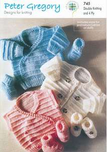 Waist Coats: 745 Wrapover Cardigan & Waistcoat, Crew Neck Cardigan and Bootees