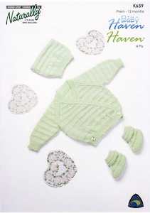 Booties: K659 Moss Stich Stripe Crossover Cardigan with Matching Boots & Hat