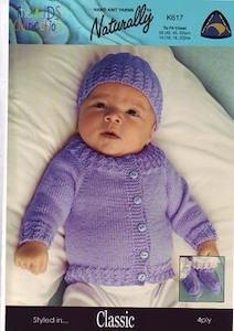 K617 Cardigan worked from neck down, Hat & Booties