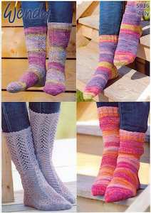 Feet: 5936 Lace Panel & Stocking Stitch Socks (5 needles), Lacy Socks (2 needles)