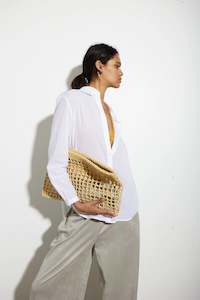 Bags: ITS THE LITTLE THINGS:  RAFFIA CLUTCH